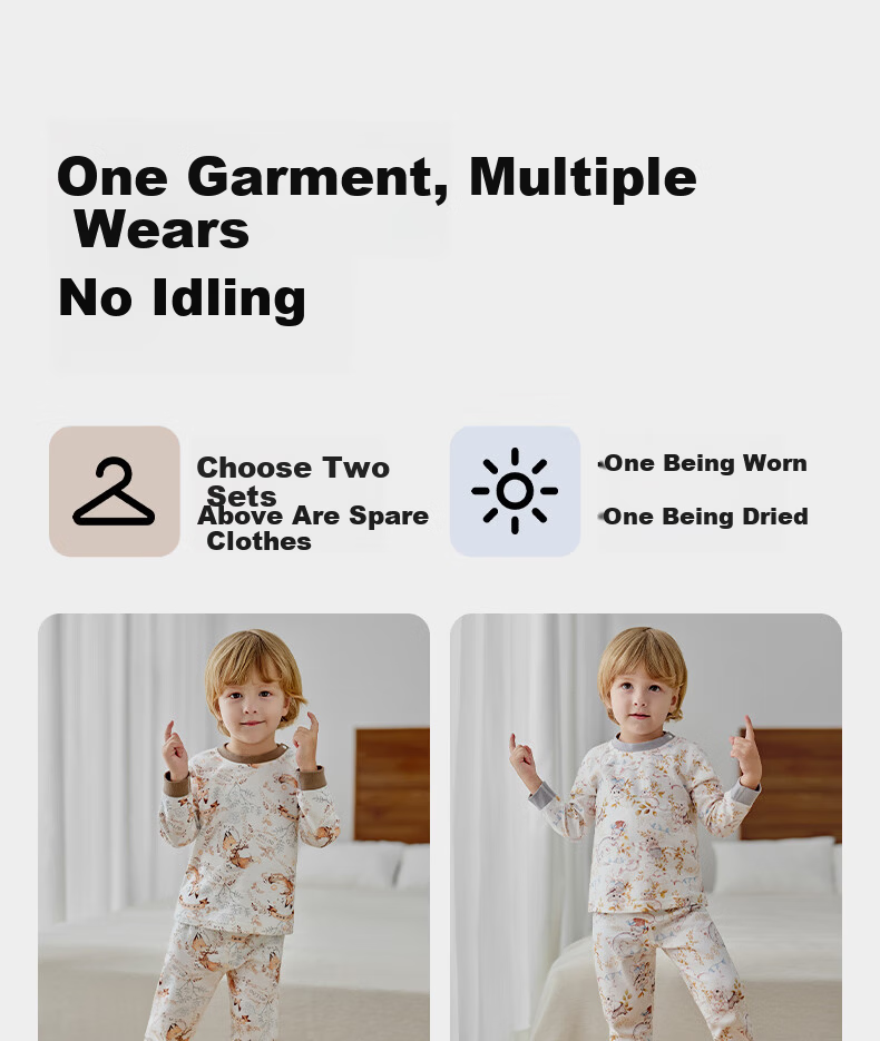 OUYUN Baby Kids Pajamas Boys Girls Spring Autumn Homewear Warm Thermal Underwear Set Moonlight Riddle 150 23