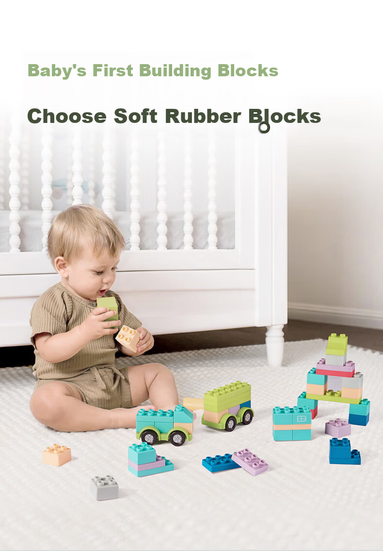BG-BABYGO Baby Soft Silicone Building Blocks Teething Boiled 6-Month-Old Children's Assembly Toy Large Particle Blocks 3