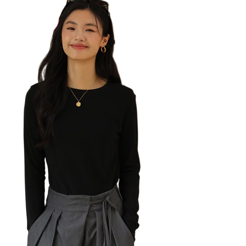 LangSha Women's Autumn Slim Fit Base Layer Long Sleeve T-Shirt 2025 New Round Neck Casual Top