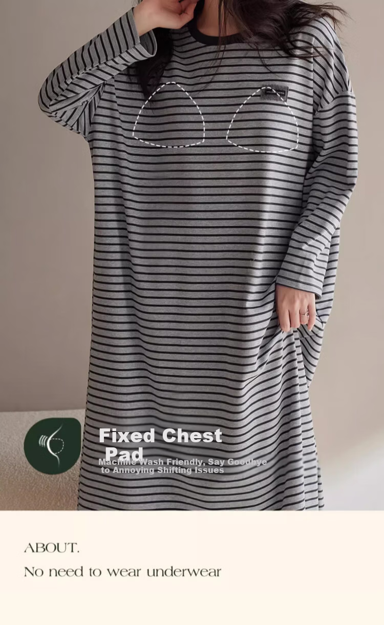 GUJIN Spring Autumn New Pure Cotton Women's Long Nightgown Homewear Casual Loose Plus Size Sleepwear with Chest Pad L 5