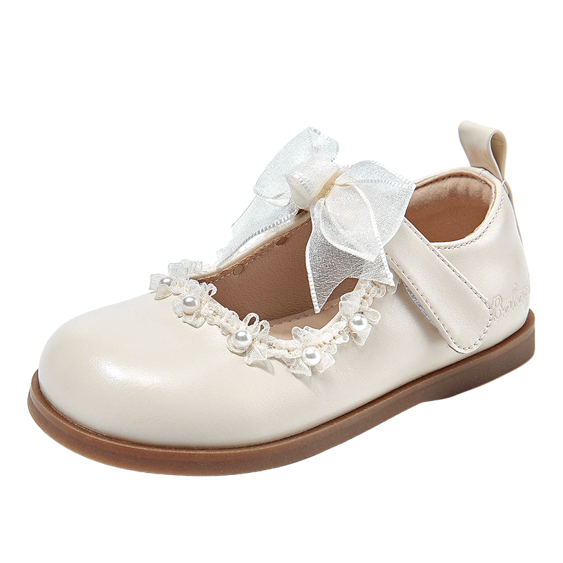 Balaqi Girls' Spring and Autumn Princess Style Leather Shoes Classic Versatile Stage Performance Lace BL3586 31 Off-White