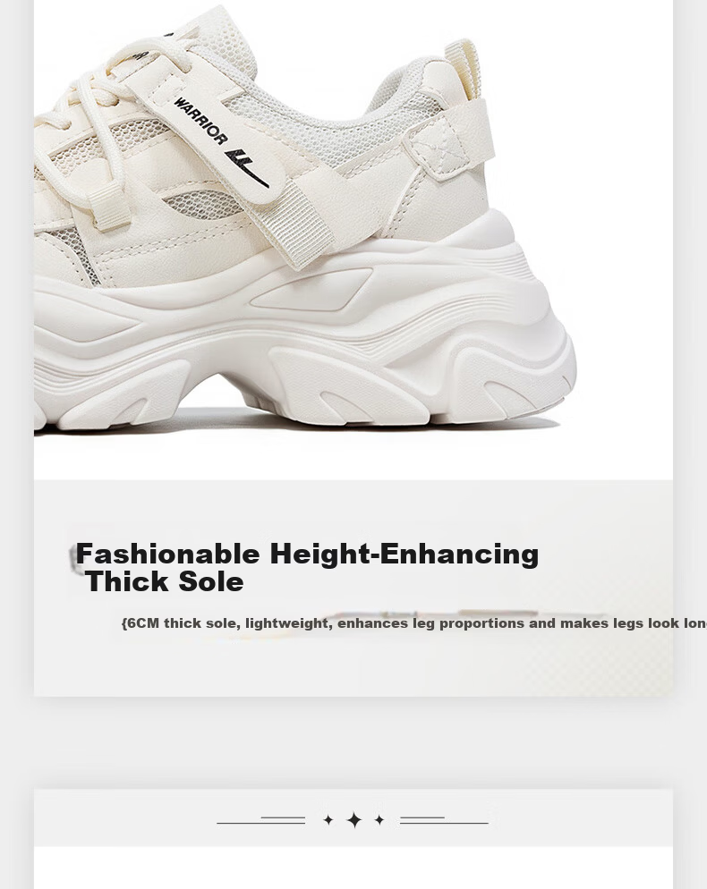 Warrior Official Women's Dad Sneakers 2026 New Summer Thick Sole Breathable Casual Shoes Light Beige Blue Size 38 8