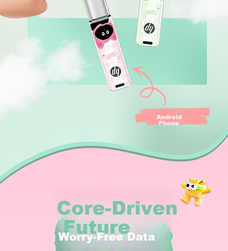 HP 64GB USB 3.2 Mint Meow High-Speed Metal USB Flash Drive Cute Couple Student Data Backup Office USB Drive Up to 230MB/s 8