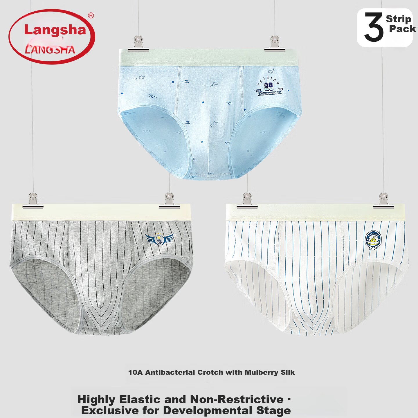 Langsha Youth Boys' Solid Color Cotton Soft Triangle Underwear for Ages 12-16, Developmental Period Boys' Mid to Large Size Briefs