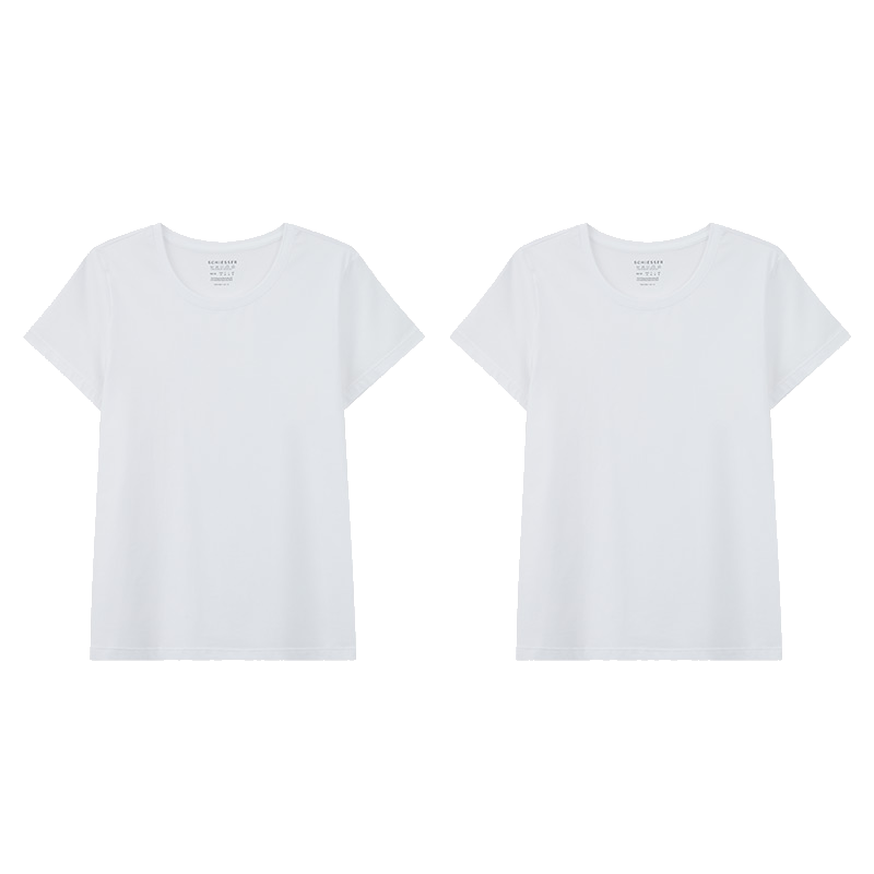 Schiesser Women's Base Layer Top Comfortable Cotton Solid Color Crew Neck Short Sleeve Home Top [2-Pack] White 2XL