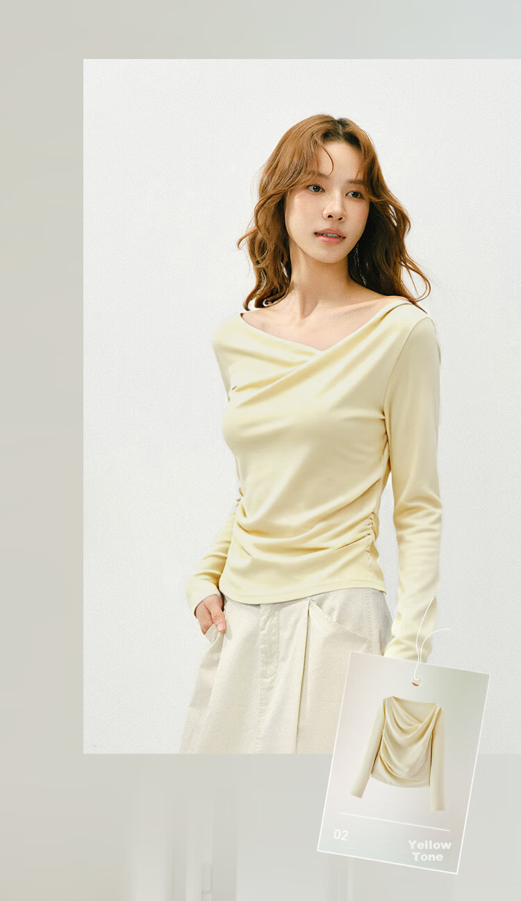 Semir Women's Spring Long Sleeve T-Shirt Short Asymmetric Off-Shoulder Slim Fit Top 2026 109126101001 11