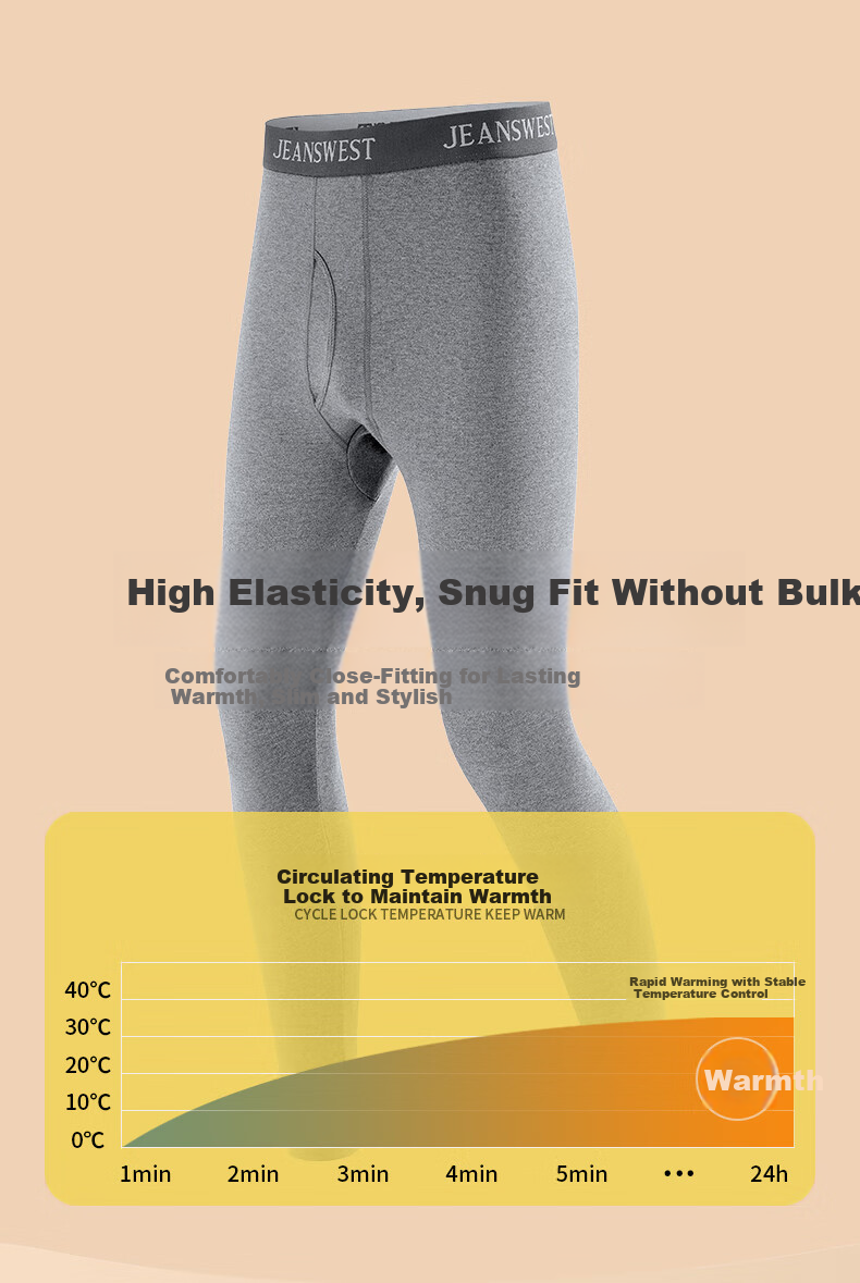 Jeanswest Men's 100% Cotton Thermal Long Johns Autumn Thin Skin-Friendly Cold-Resistant Underwear 6