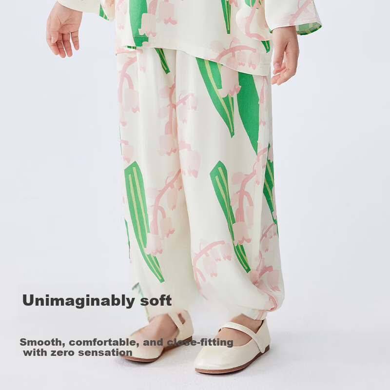 Potatokids Kids Mosquito-Repellent Pants Traditional Style Boys Girls Loose Breathable Summer Homewear Long Pants Cardamom Pink 120
