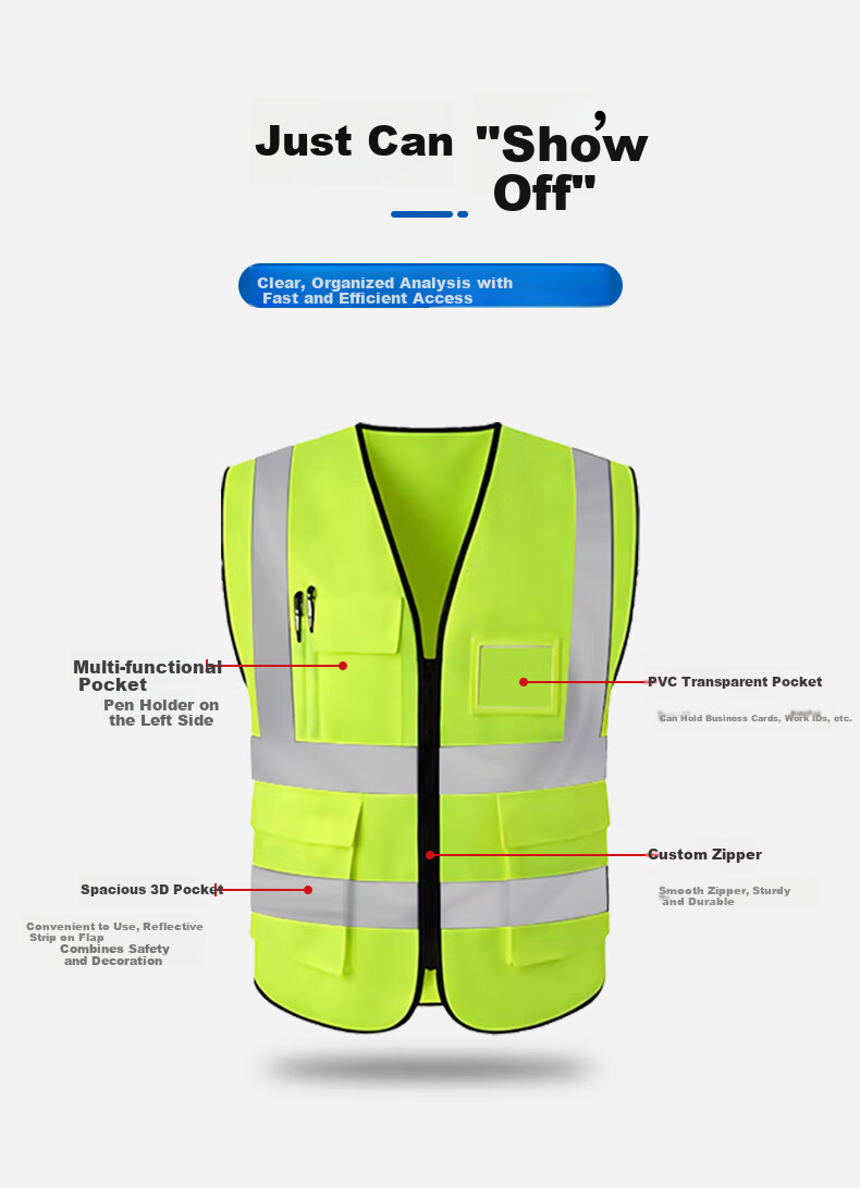 Jiuchengu Reflective Vest/Reflective Workwear Safety Vest Sanitation Traffic Security Construction Reflective Jacket Four-Stripe Reflective Multi-Pocket Zipper Fluorescent Yellow 9