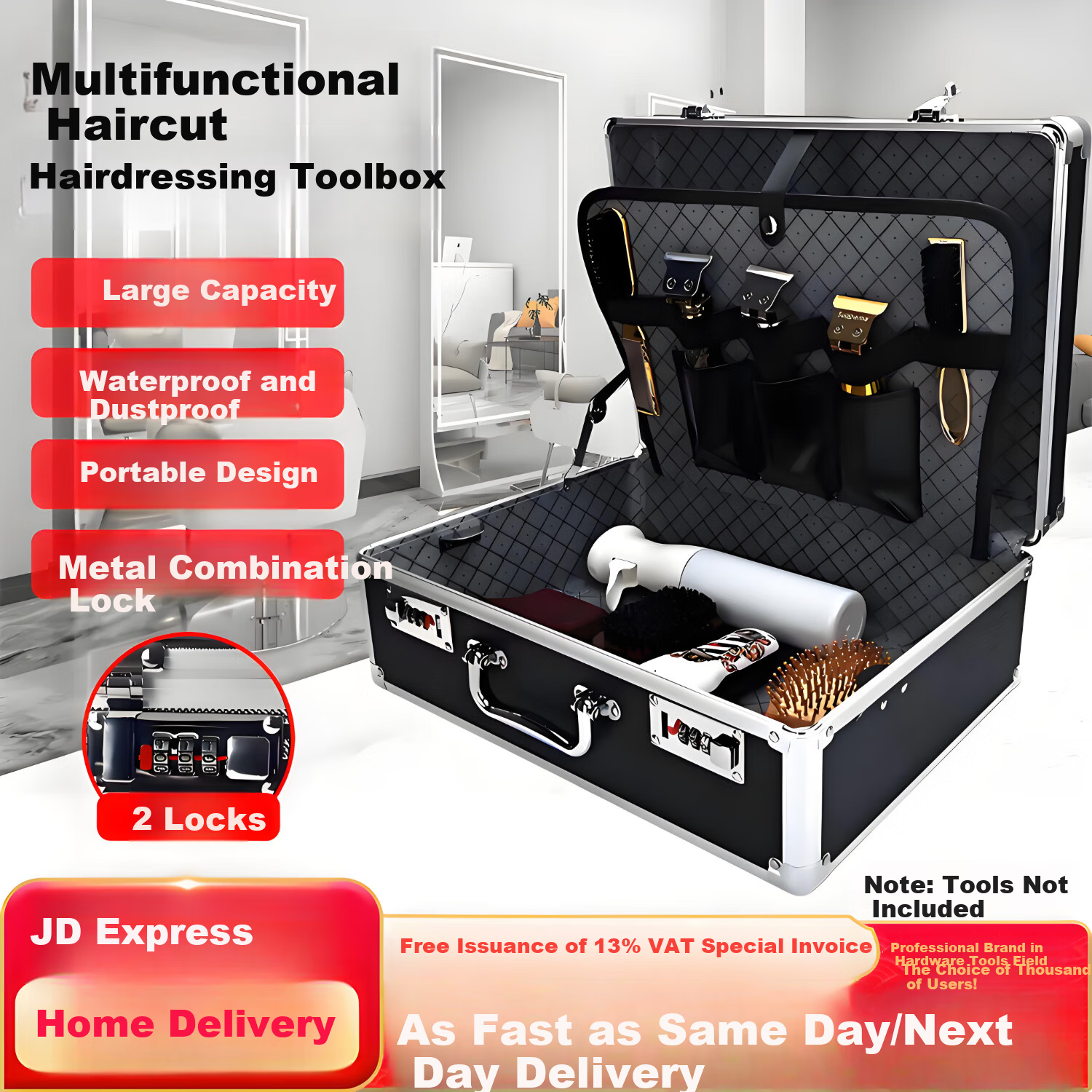 Honggong Multifunctional Hairdressing Toolbox Hair Stylist Barber Scissors Storage Case Portable Lock Box Black Version