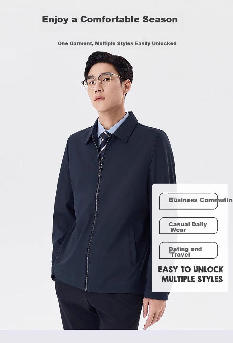 Woodpecker [Wear-Resistant and Water-Repellent] Men's Summer Jacket, Middle-Aged Dad Style, Casual Lapel Jacket, Black XL 7