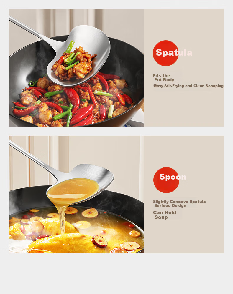 ASD Stainless Steel Mushroom Shaped Spatula Cooking Spoon Large Chinese Iron Wok Turner Food Grade Household Frying Spatula 5