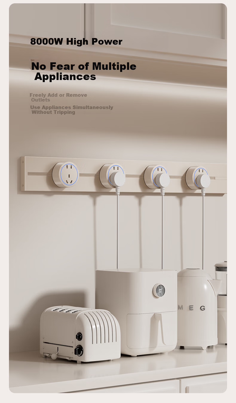 International Electric Track Socket Cream Style Surface Mounted Portable Power Strip Household Dining Kitchen Rail High Power Power Slide Socket Cocoa Egg Milk 50cm+Three 5-Hole Outlets 6