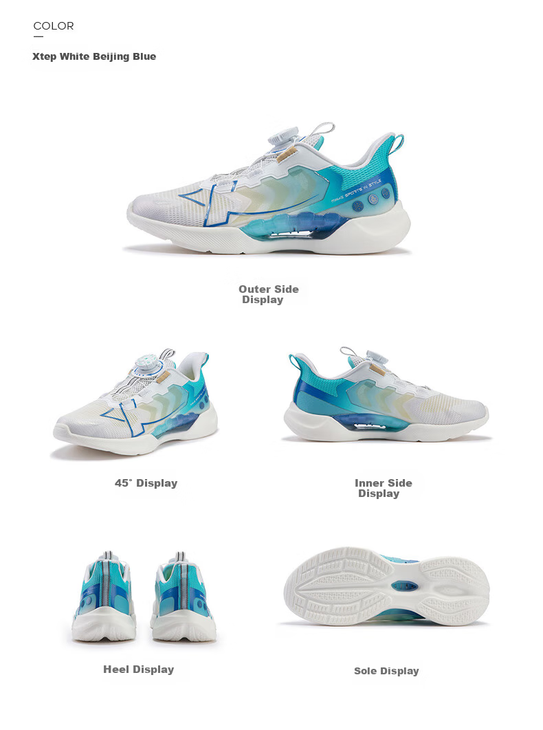 XTEP Kids Unisex Hydrogen Wind Knob Breathable Running Shoes XTEP White/Beijing Blue Size 38 24