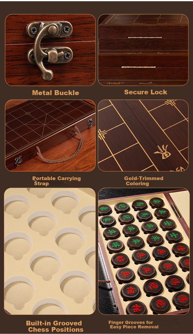 Guan Xiao Er Chinese Chess Wooden Portable Xiangqi Set for Children and Adults with Red Rosewood and Ebony Pieces 6