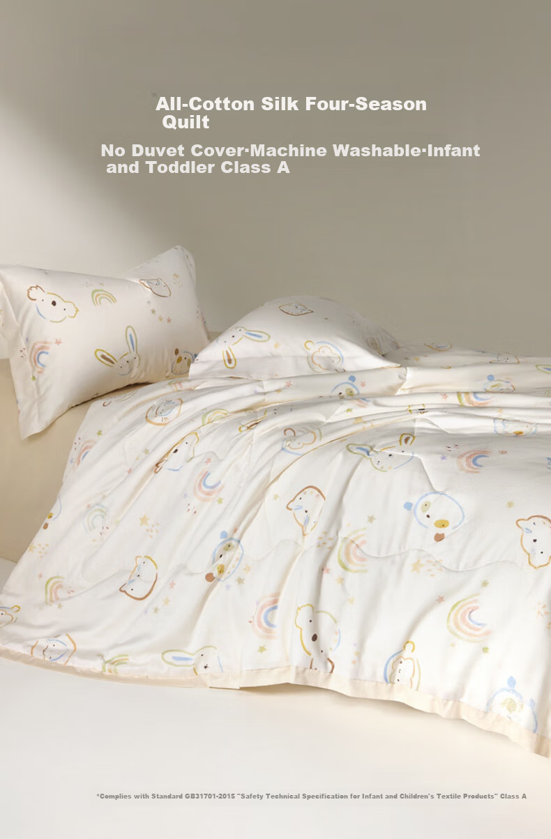 Luolai Children's 100% Silk Quilt, 60-Count Cotton, Class A Washable Silk Four-Season Quilt, 200x230cm 1