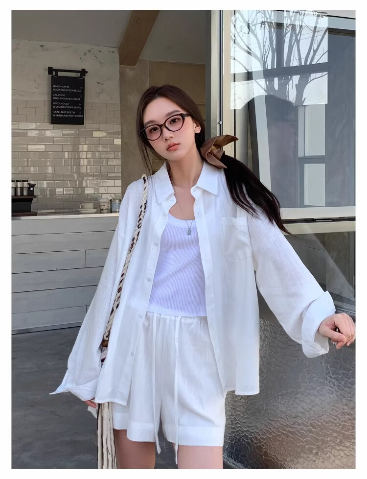 ICH MODE "Bangkok Holiday" Linen Shirt Women Lazy Style Physical Sun Protection Long Sleeve Shirt Linen Color L 31