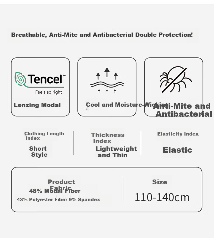 THREEGUN Kids Anti-Mite Antibacterial Modal Moisture-Wicking Homewear Set, Short Sleeve and Shorts, Light Purple, Size 110 7