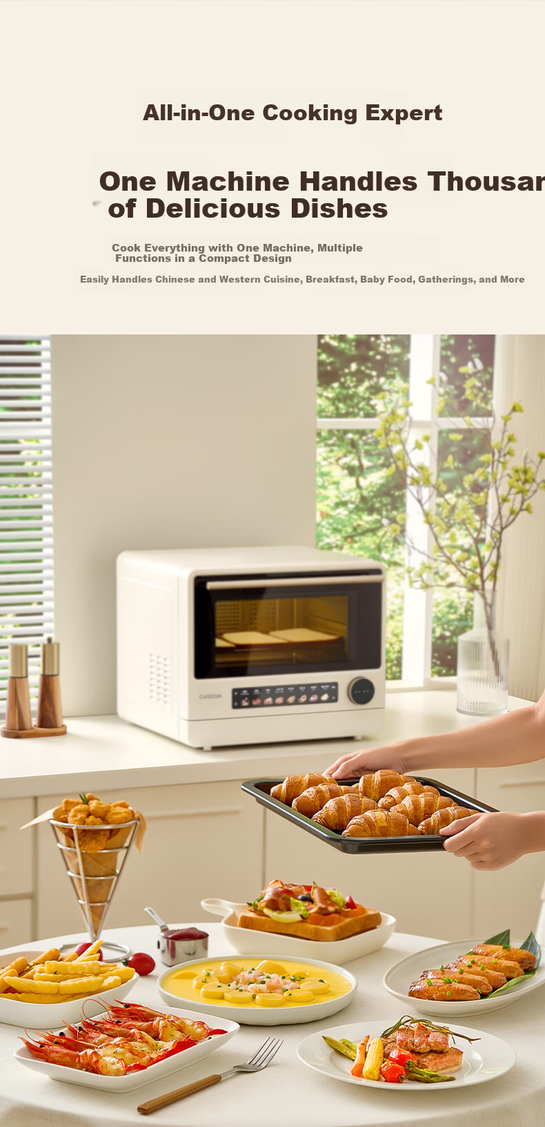 CASDON B7pro 5-in-1 Microwave Oven Steam Roast Bake Fry Stew Countertop 25L Capacity Hurricane Oven Recommended by Yang Mi 5
