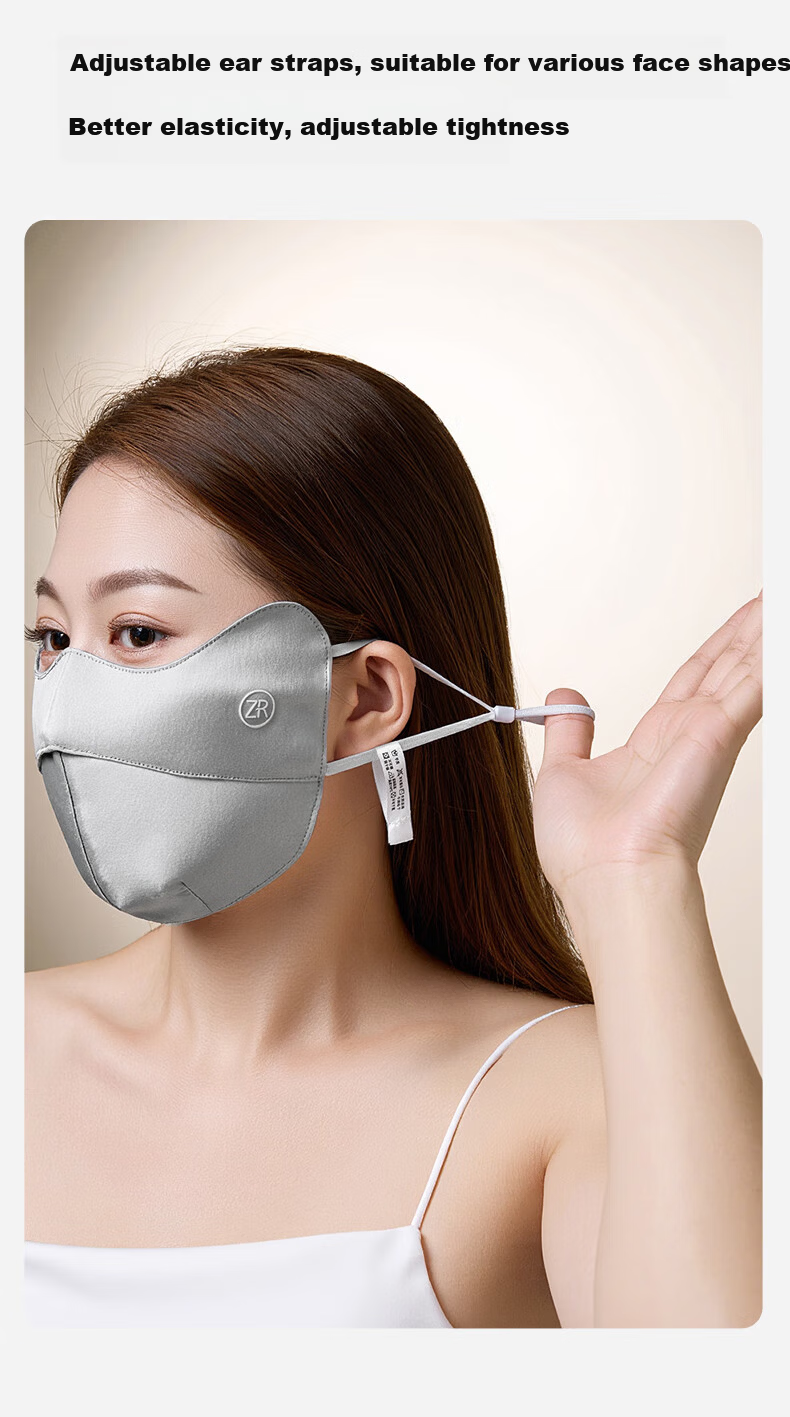 Zhur Pure Silk Mask Mulberry Silk 3D Breathable Women's Sun Protection Mask Summer UV Protection Stylish Mask 14
