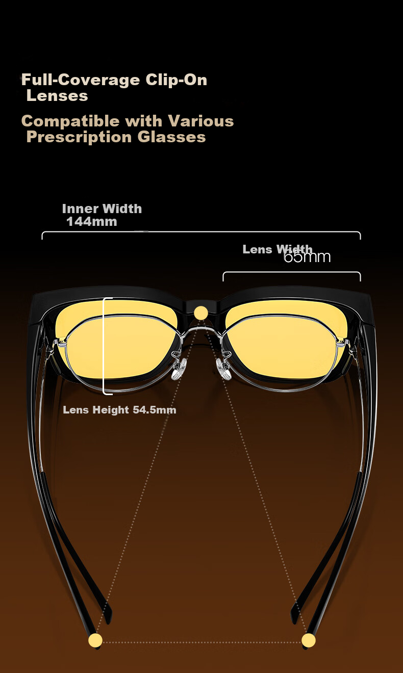 CAPONI Night Vision Driving Sunglasses Clip-On Unisex Photochromic Polarized Sunglasses Clip for Day and Night Use with Prescription Glasses 11