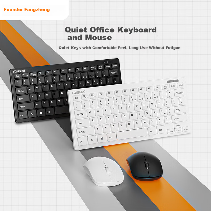 Founder W6226 Chocolate Keycaps Wireless Mini Keyboard and Mouse Set Portable Ultra-thin External Laptop Small Keyboard Wireless Compact Keyboard and Mouse Set Black