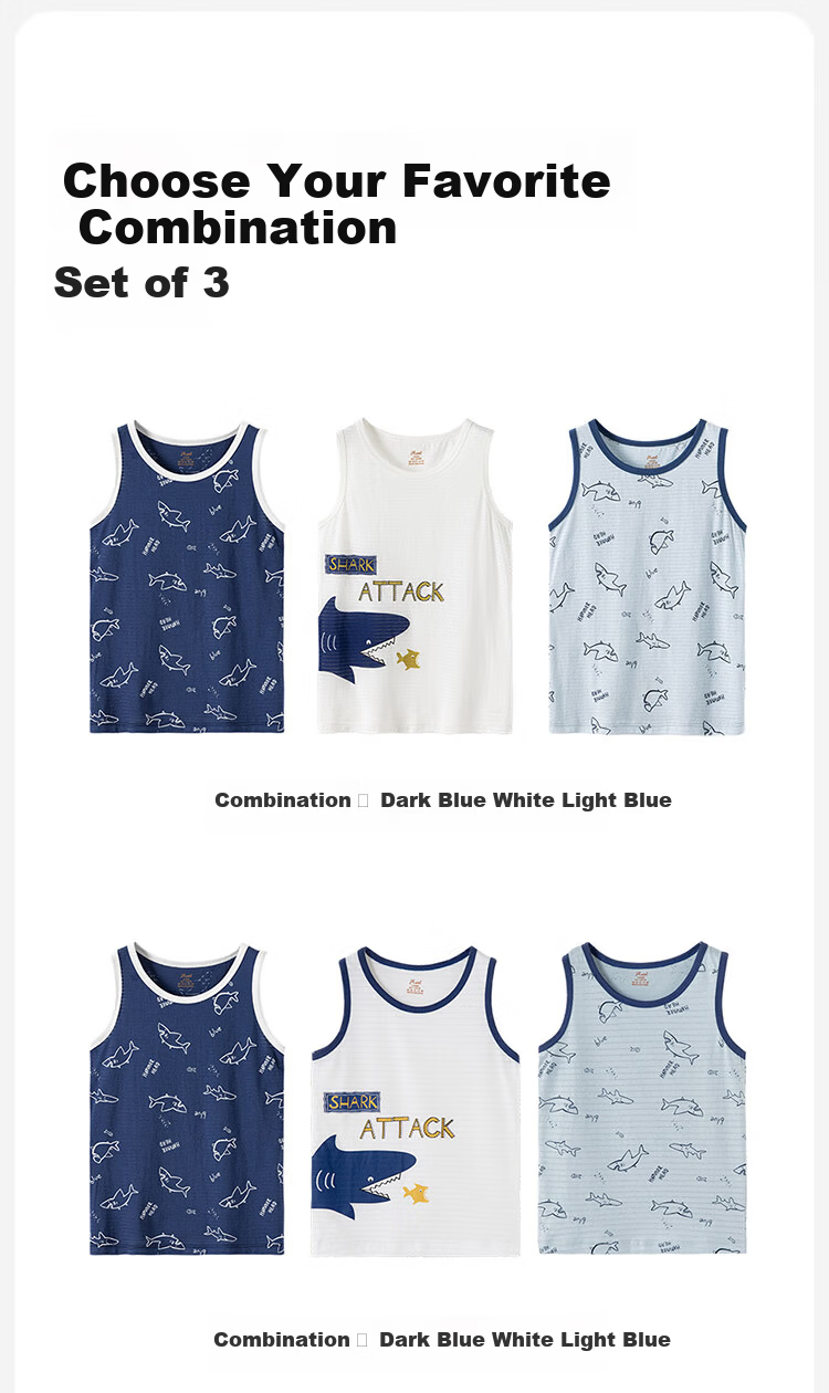 Dingguagua Kids Vest 3-Pack Cotton Striped Summer Breathable Thin Sleeveless Boys Base Shirt Set 1 Size 140 8