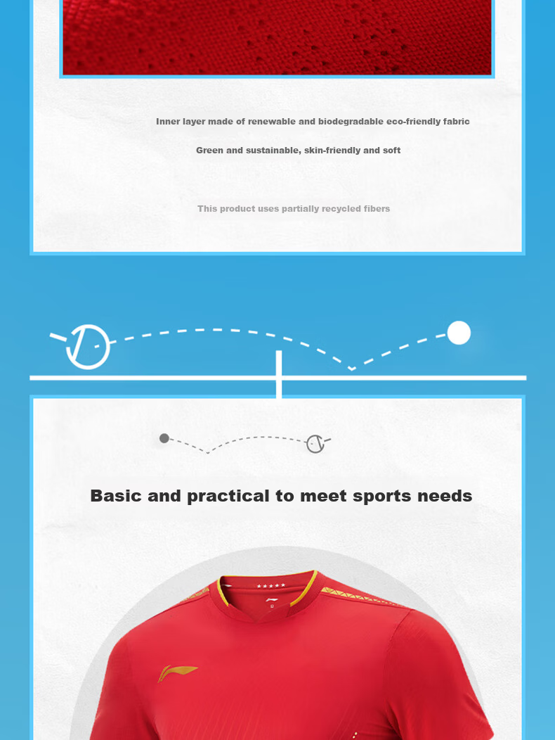LI-NING Table Tennis Short Sleeve National Team Professional Competition Training Sportswear Set Unisex Bright Blue 2