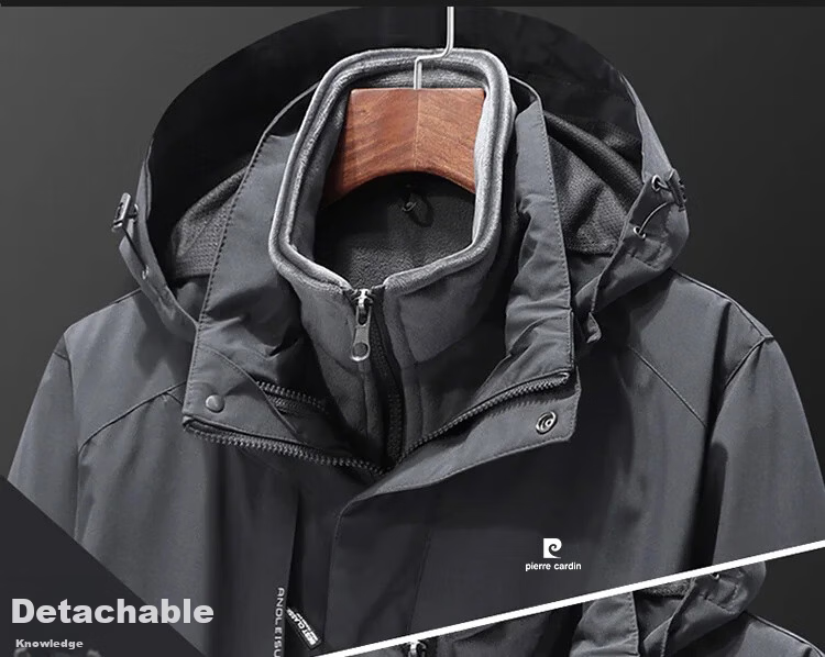 Pierre Cardin Men's Autumn Winter Casual 3-in-1 Windproof Outdoor Mountaineering Jacket Black 3XL 11