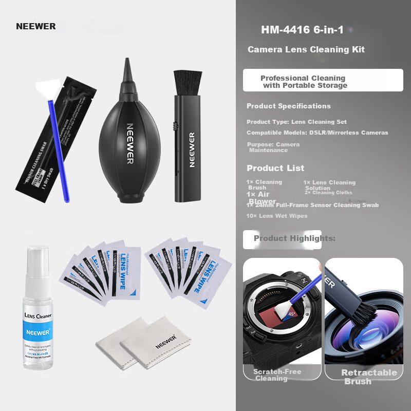 NEEWER 16-in-1 Camera Cleaning Kit CMOS Sensor Cleaning Swabs Dust Removal Tools for Canon Nikon Sony Mirrorless Cameras Lens Cleaning Paper Air Blower 1
