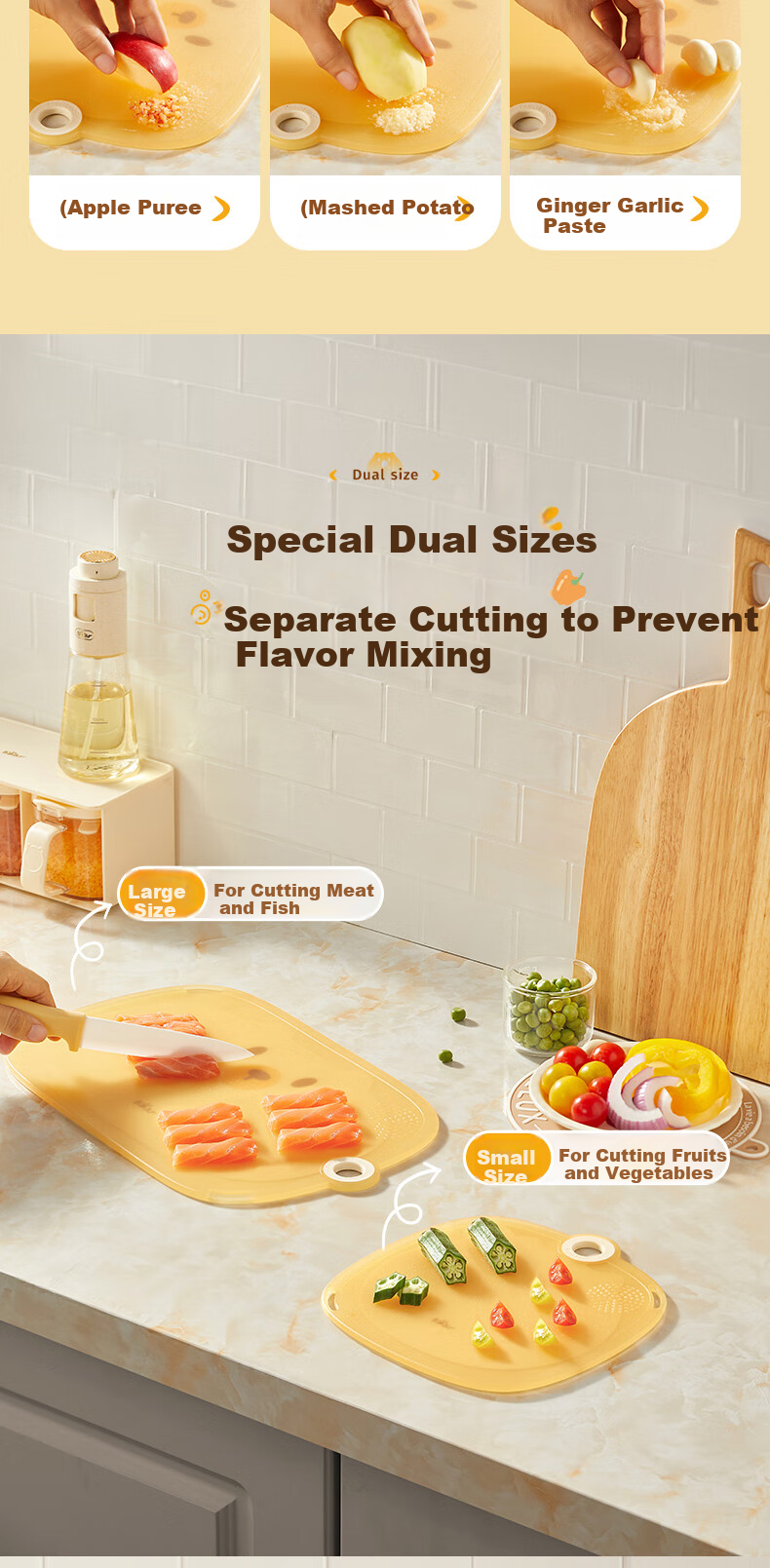 Bear Antibacterial Food Prep Cutting Board Double-Sided Household Fruit PP Plastic Small Chopping Board 19x20cm 6