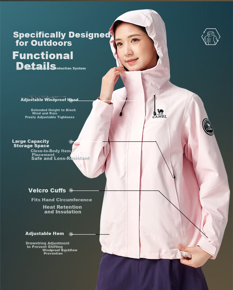 Camel Women's 3-in-1 Outdoor Waterproof Windproof Rain Jacket Hiking Coat for Men 11