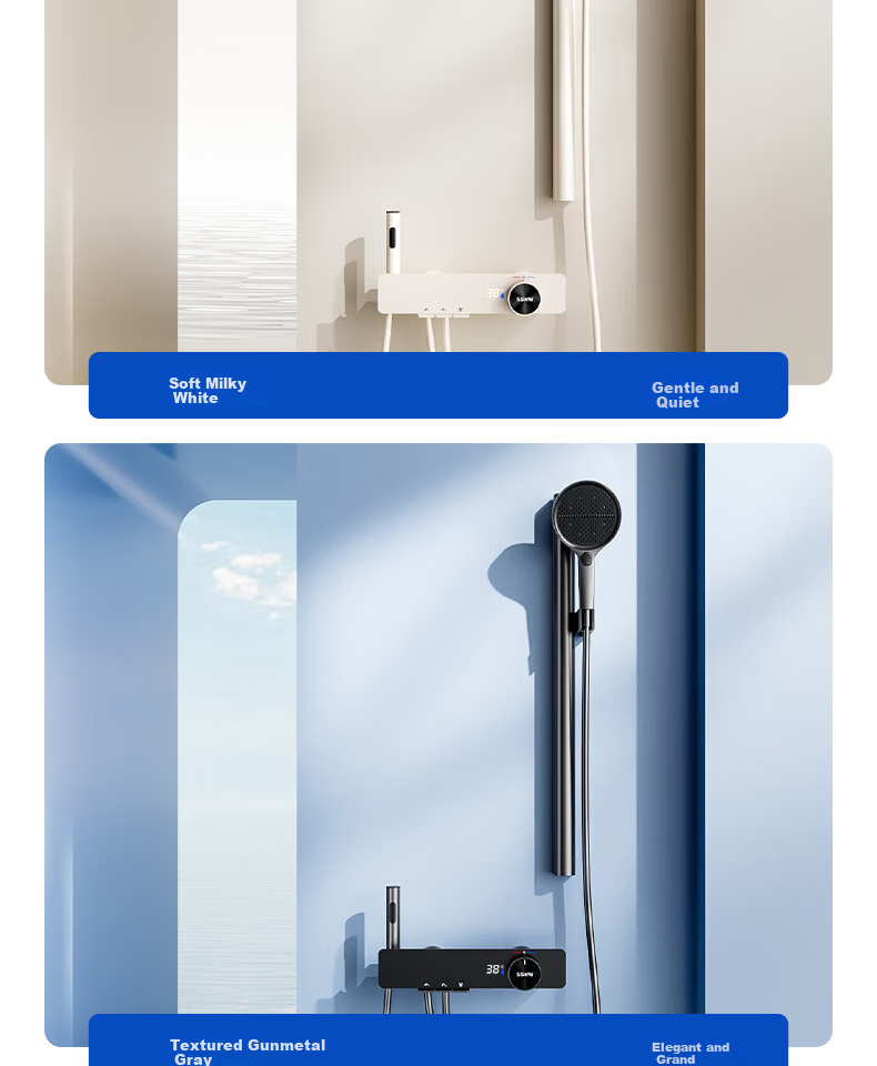 SSWW Shower Set Small Apartment Digital Display All-Copper Bathroom Split Simple Piano Key Pressurized Shower TS9 5