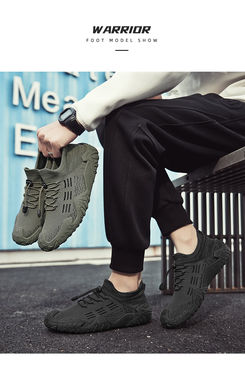 Warrior Official Men's Shoes, Summer New Breathable Mesh Sports Shoes, Casual Versatile Slip-On Shoes for Men, Black, Size 43 9