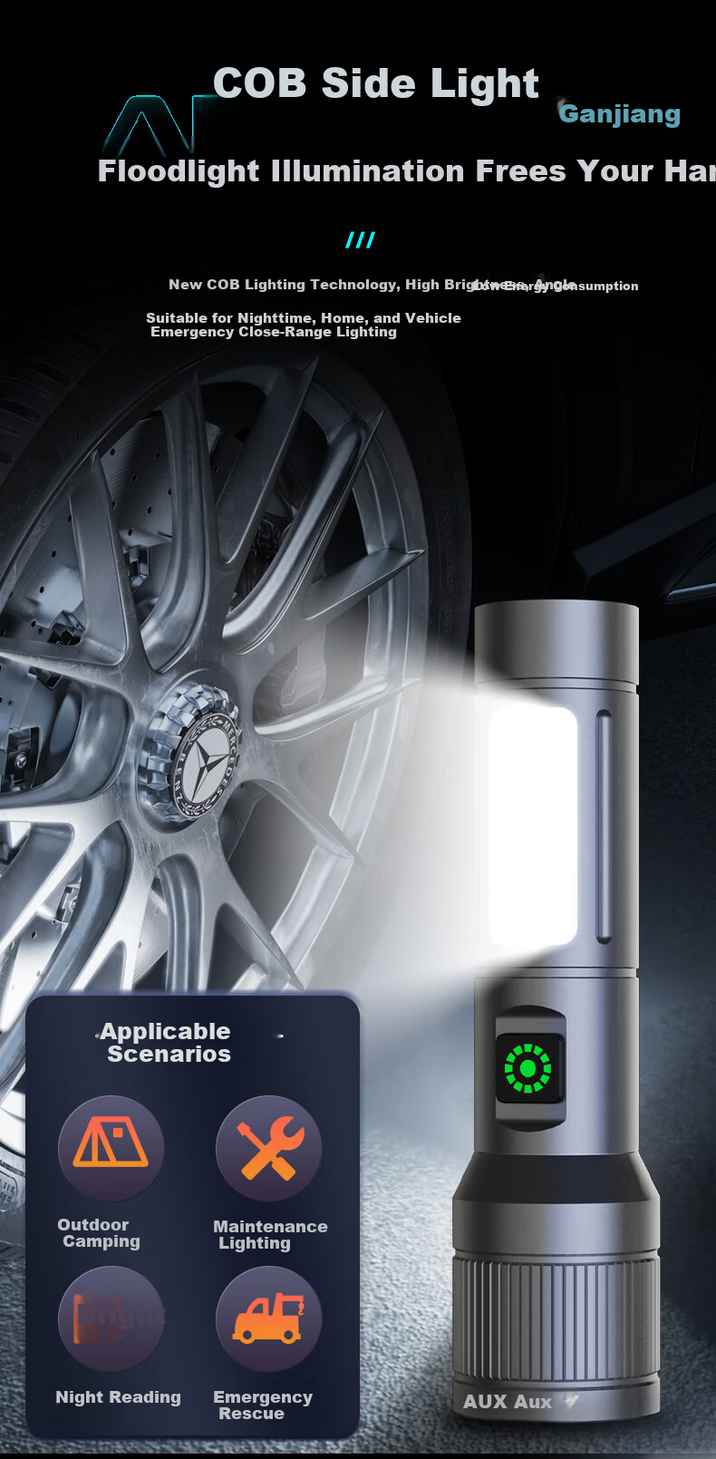 AUX Flashlight, Compact And Portable, New Mini Model with Strong Light, Rechargeable, for Home Use, Hiking, Night Climbing, Long Battery Life, Zhazhile 10