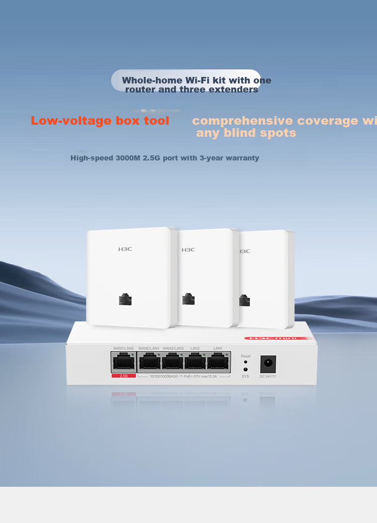 H3C Whole-House WiFi Set, Wireless AP Panel, Gigabit Dual-Band 3000M AC + AP Kit, 1-To Router AP3000L-U*5+AC1109L 1