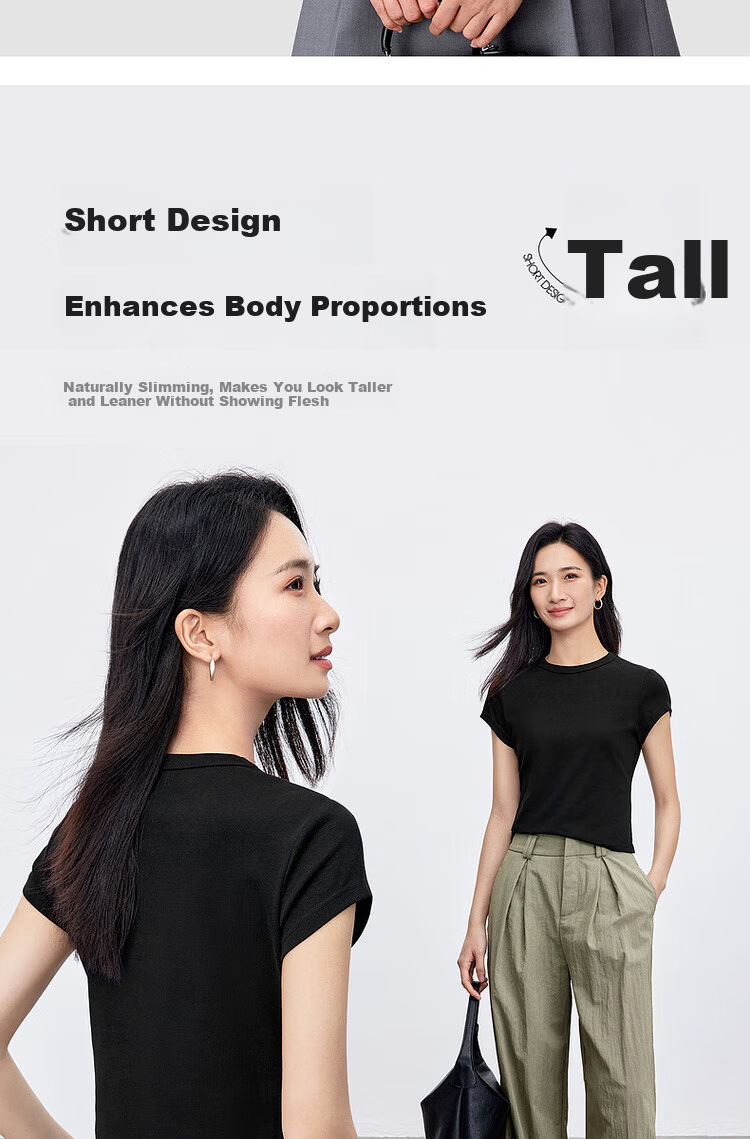 Sentubila Minimalist Commuter Short Sleeve T-Shirt Women Spring Slim Fit Knit Shirt Crop Top Dark Heather Gray XL 7