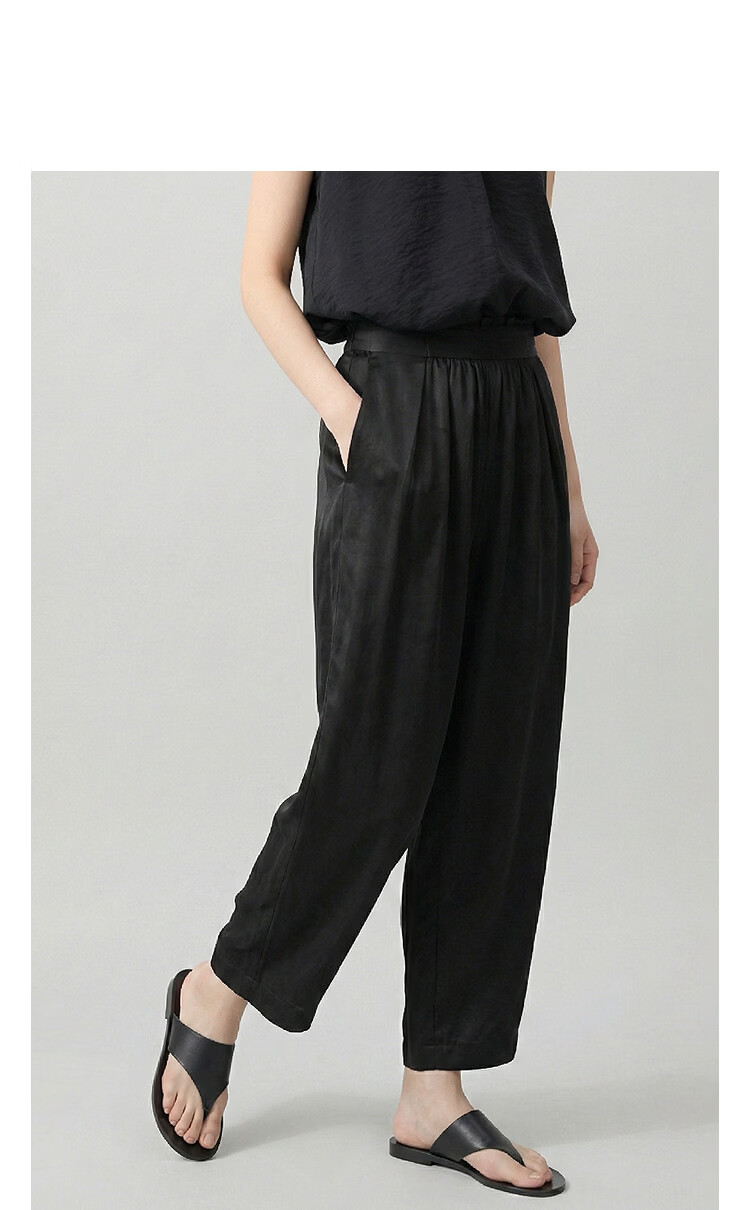 Demana [100 Acetate] Summer Lightweight Pearlescent Pleated Carrot Pants Slim Fit Cropped Casual Pants for Women Premium Feel 10