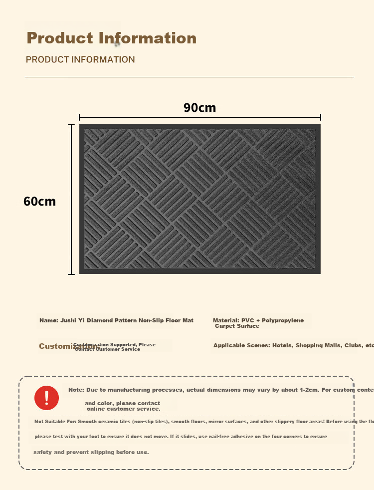 Jushiyi Entrance Door Mat, Hotel Villa Non-Slip Floor Mat, Low Maintenance, Dirt-Resistant Doormat, 60*90cm, Meteor Pattern, Gray 2
