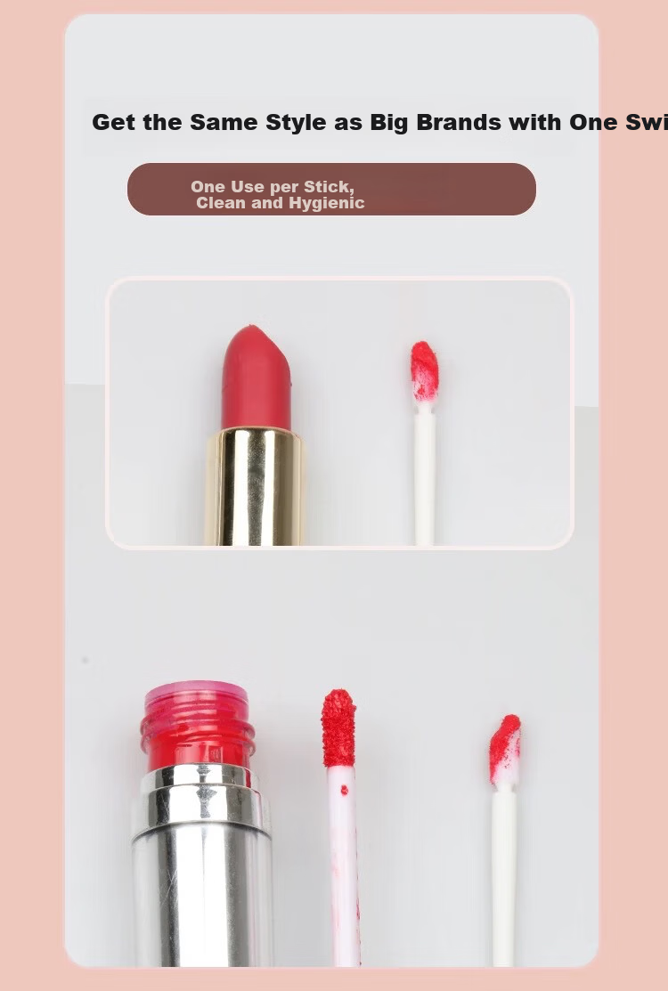 Liqing Disposable Lip Brush Sticks [100 pcs Box] Makeup Lipstick Brush Lip Gloss Concealer Eyeshadow Flocking Lip Liner Blending 6