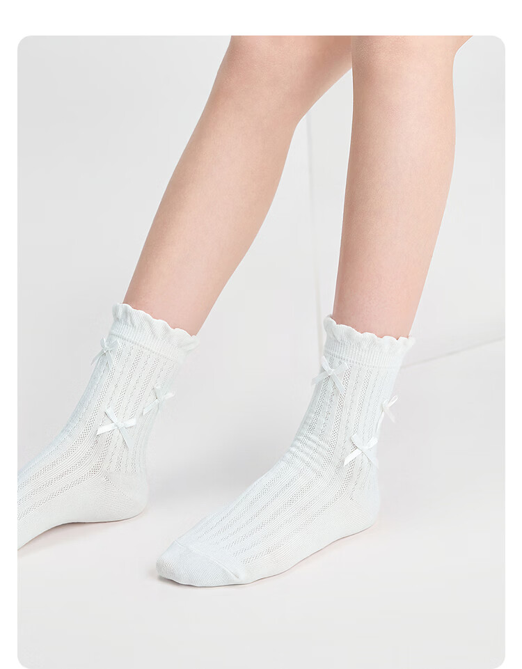 Balabala Kids Summer Mesh Socks Breathable Thin Girls Short Socks Sweet Bow Cotton Stretch 3 Pairs Set 18