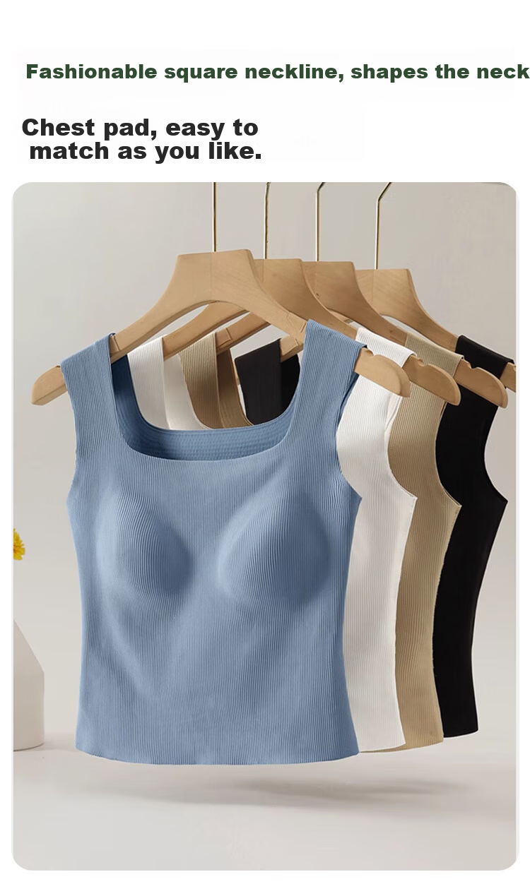 MiiOW Modal Ice Silk Women's Camisole Tank Top with Built-In Bra Pads, Wide Straps, Lingerie Undershirt, Misty Blue, Size M 11