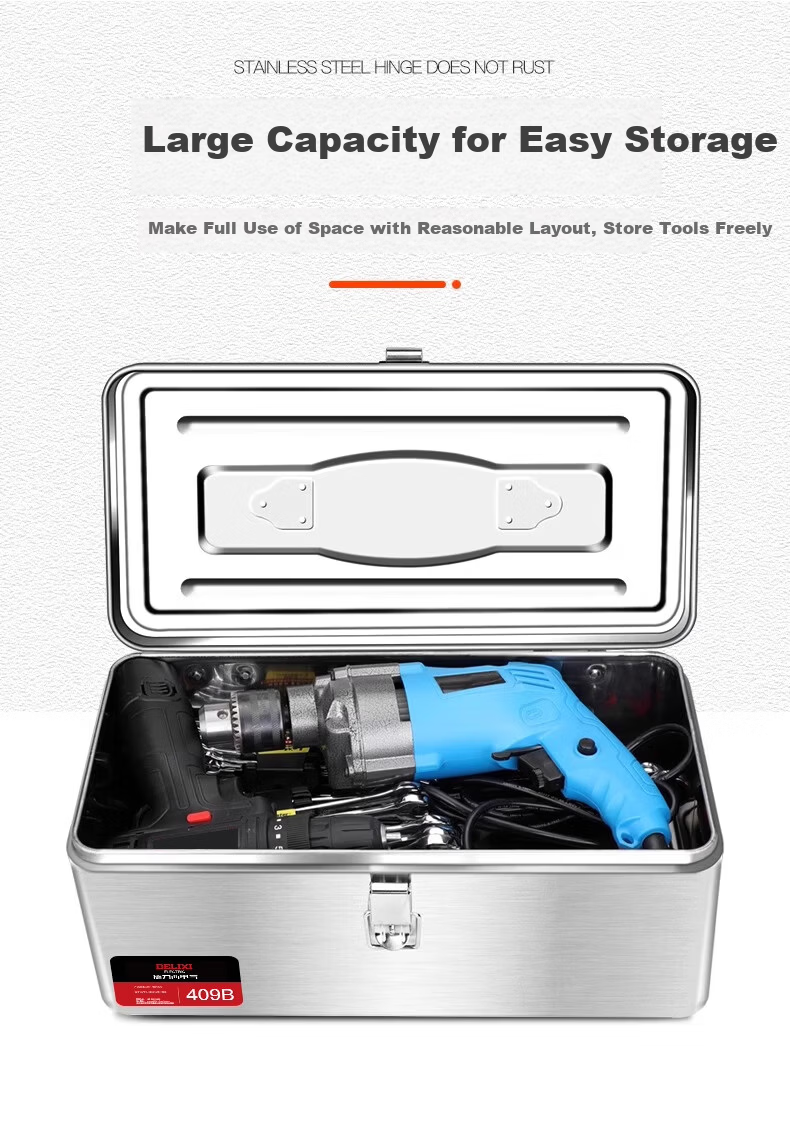 DELIXI ELECTRIC Stainless Steel Toolbox Storage Box Car Home Storage Case Thickened Hardware Iron Box Large Size 16