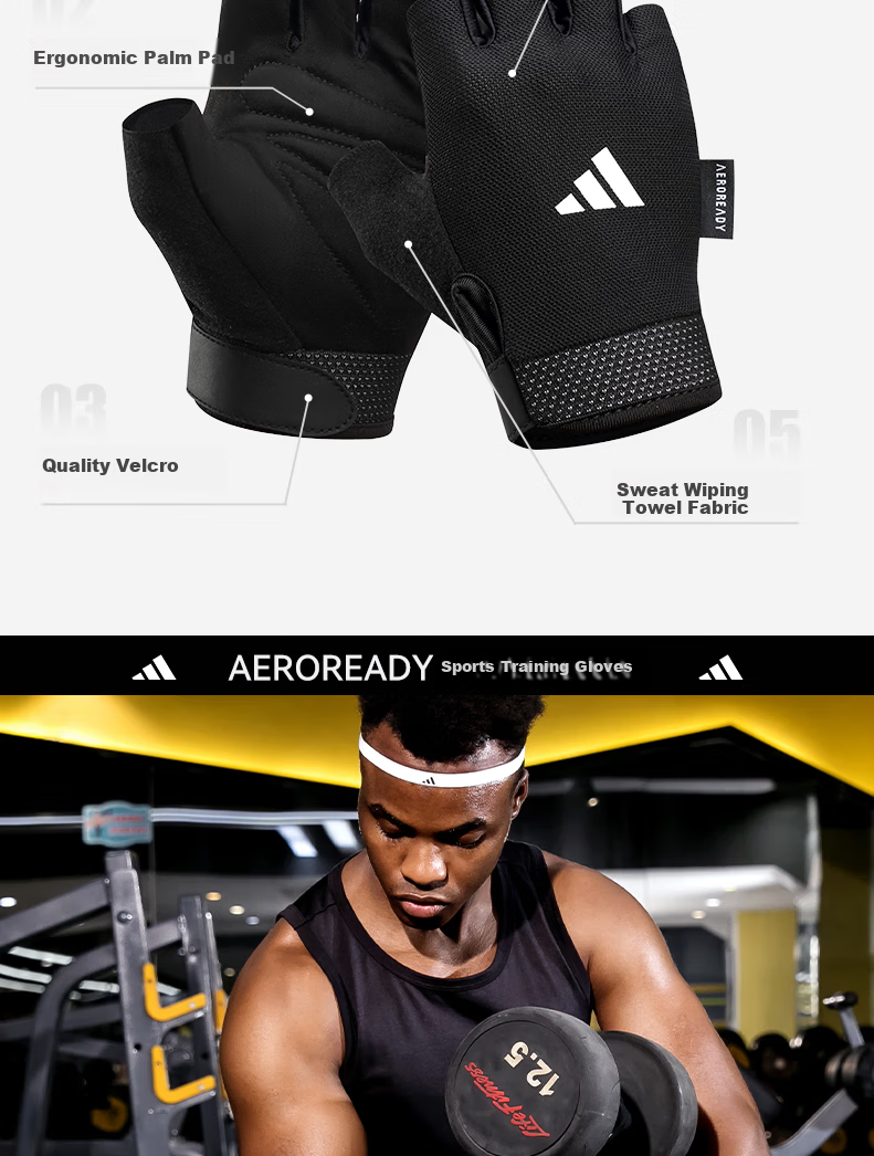 Adidas Fitness Gloves Unisex Sports Cycling Half Finger Training Pull-Up Weightlifting Anti-Slip Climbing Gloves 4