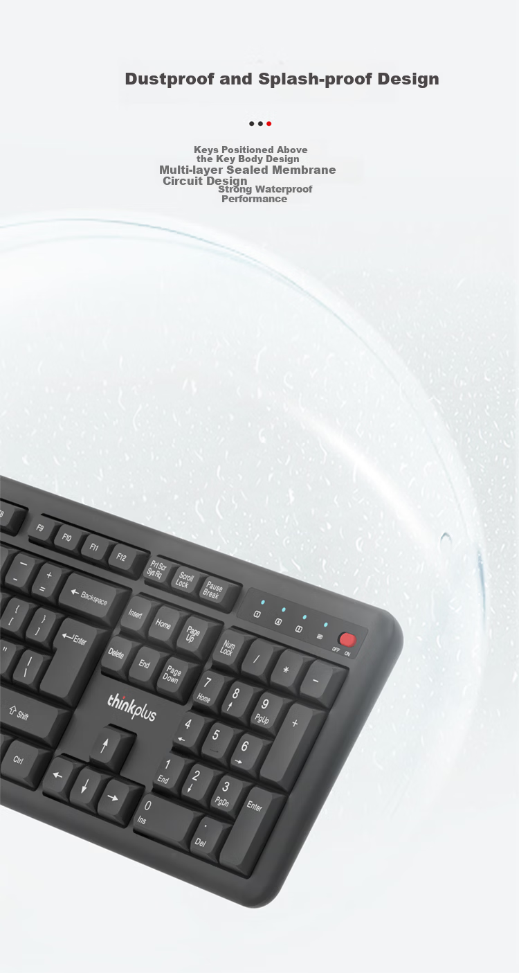 ThinkPlus Wireless Keyboard And Mouse Combo, Full-Size Keyboard, Classic Think Red Dot, Business Office, KM125 Pro 7