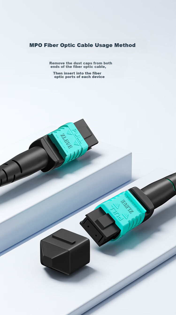 8-Core MPO-MPO Fiber Optic Patch Cord Female B Polarity Compatible MTP OM3 Multimode 10G/40G/100G Optical Module Bundle Fiber Cable 20m Q3-PP820 7
