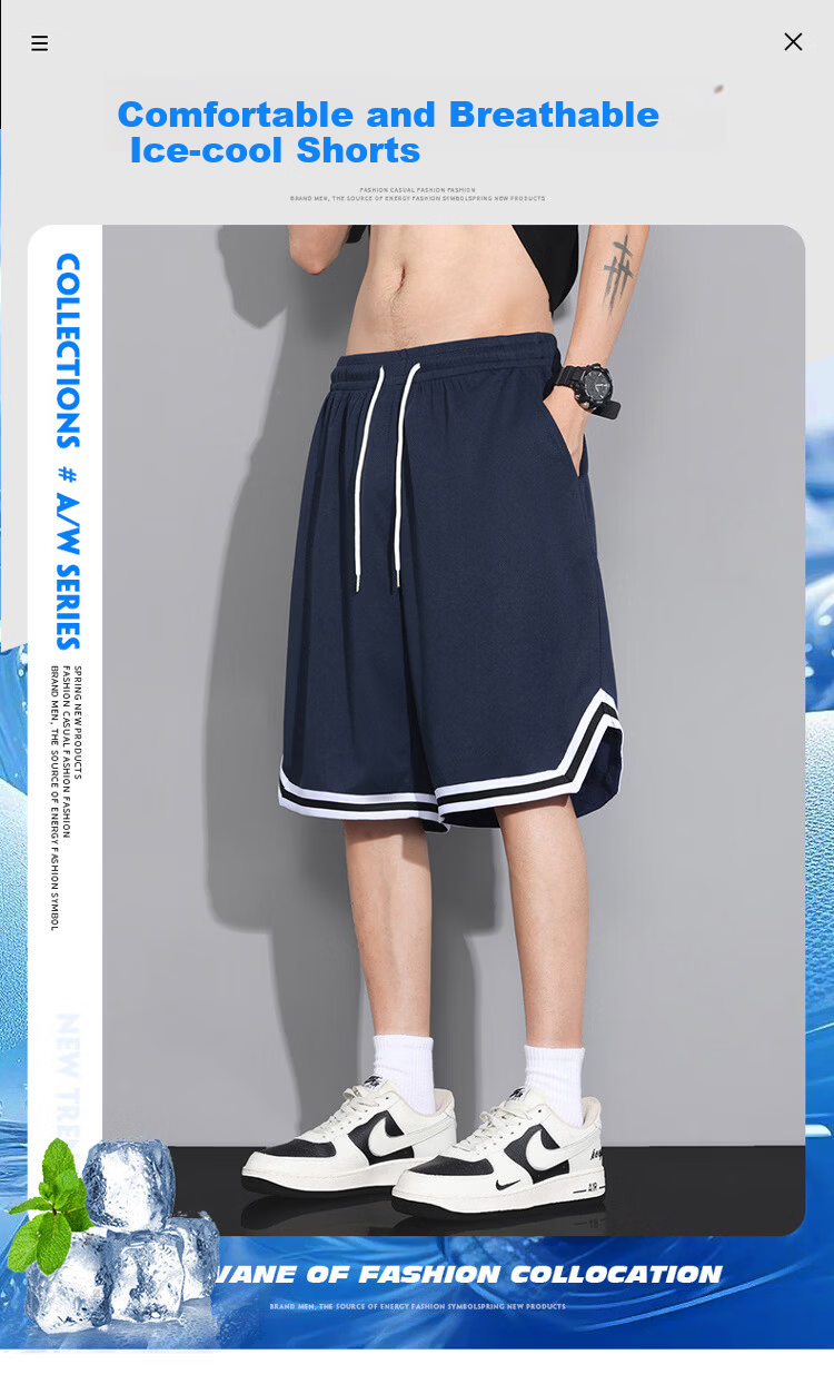 GLM Men's American Style Sports Shorts Summer Ice Silk Thin Basketball Quick-Dry Plus Size Casual Pants 1