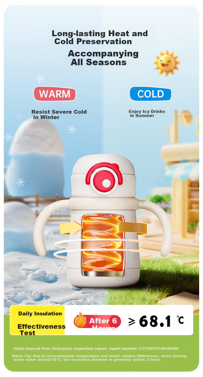 Ennino Baby Straw Insulated Bottle 1-3 Years Old Infant 316 Stainless Steel Water Bottle Milk Powder Kindergarten Drinking Cup Baby Bottle 6
