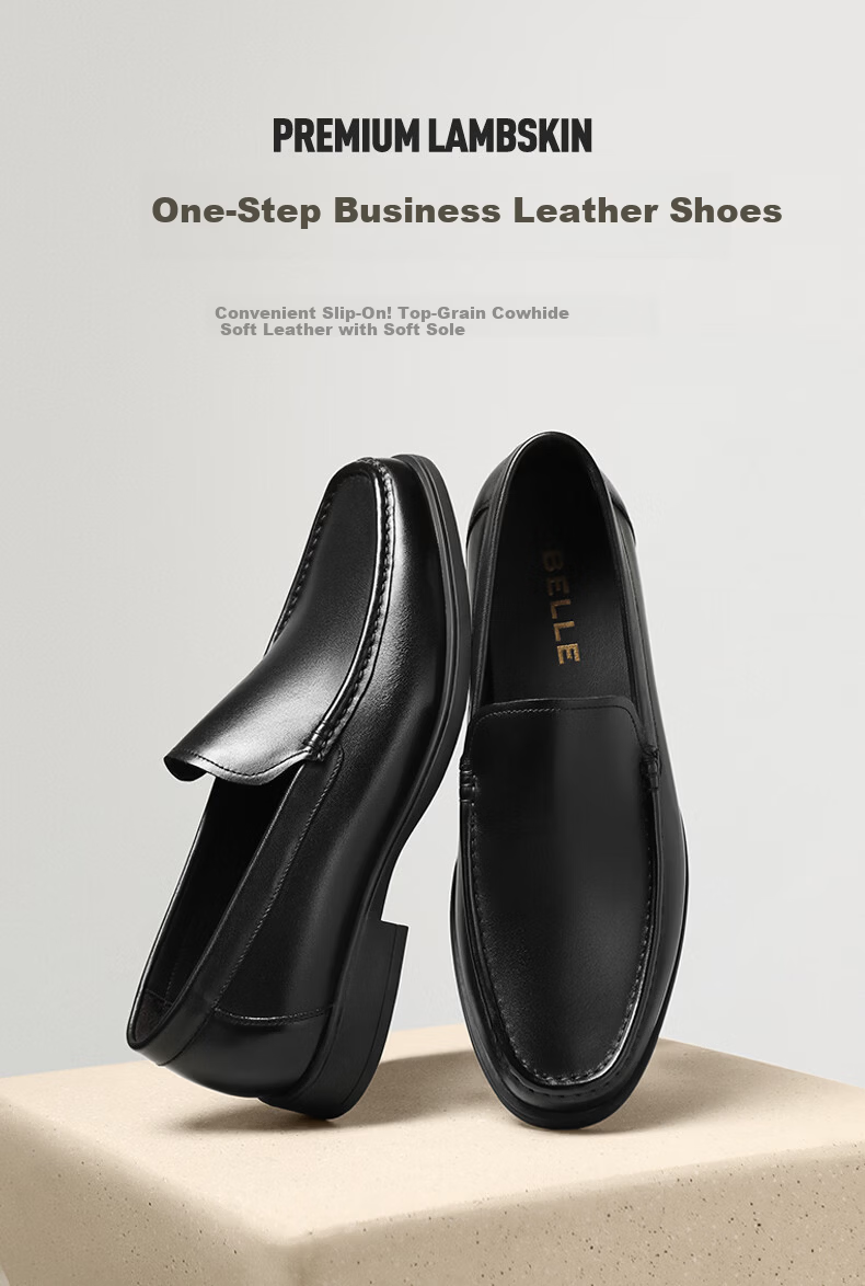 Belle Slip-On Loafers Men 2026 Spring Summer Commuter Cowhide Business Leather Shoes A2327 Black - Moccasin 42 1