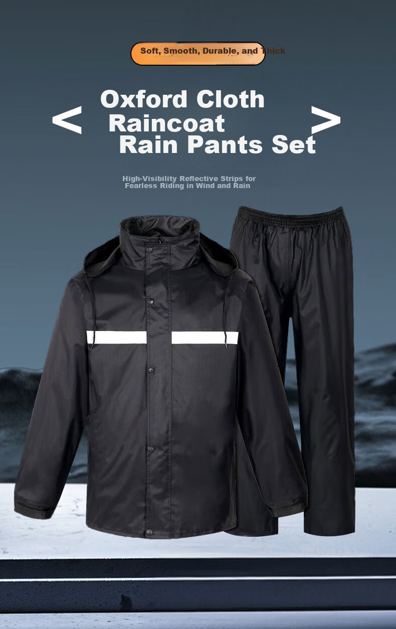 Artiya Chun Yafang Two-Piece Reflective Raincoat and Rain Pants XXL Black Hooded 11